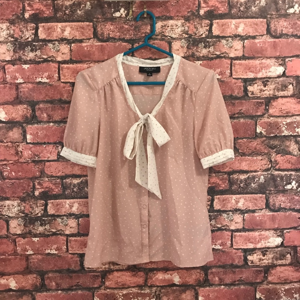 Jason Wu Blouse with Tie in Pink/White Polka Dots